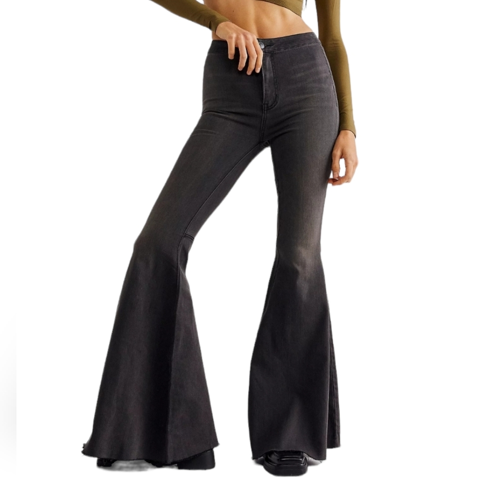 Free People Black High-Waist Flare Jeans